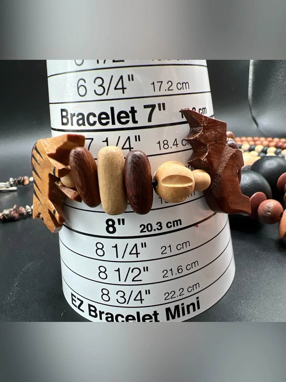 9 pc Lot Safari Theme Jewelry Collection Wood Carved Browns Black Vintage To Now